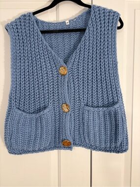 Light Blue Chunky Knit Button Vest - Brand Unspecified